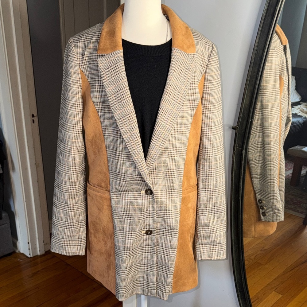 Maeve By Anthropologie Plaid Blazer With Brown Details